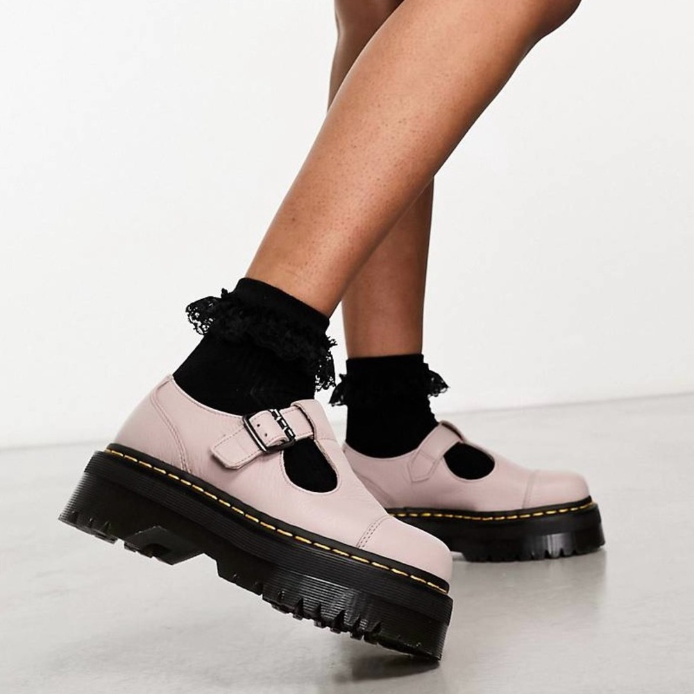 Dr. Martens Women’s SZ.6 Bethan Pisa Leather Platform Shoes Vintage Taupe New - Picture 2 of 12
